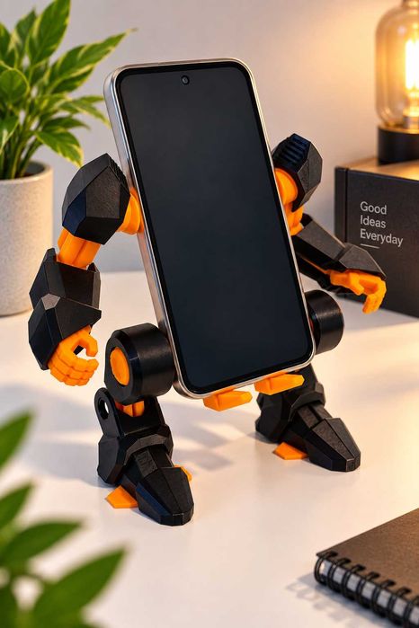 Robotyczny stojak na telefon 3D druk | Futurystyczny uchwyt | Orange & Black