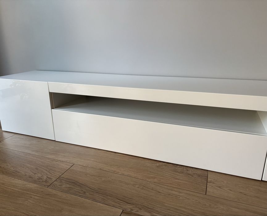 Szafka RTV 200 cm biały połysk | NOWOCZESNA | złożona