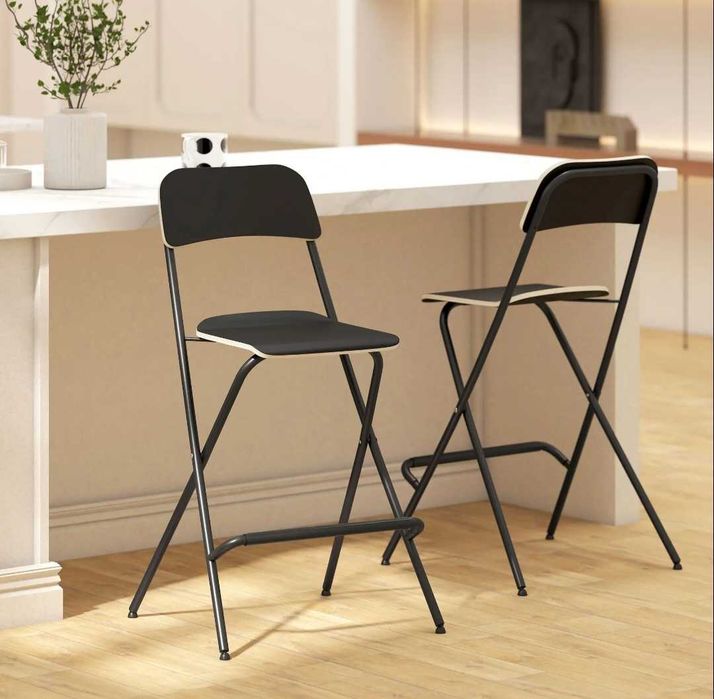 Zestaw 2 składanych krzeseł stołków barowych hokerów czarne eleganckie