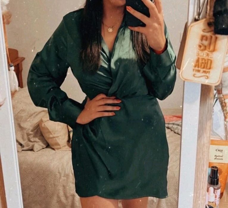 Vestido Acetinado Verde Shein