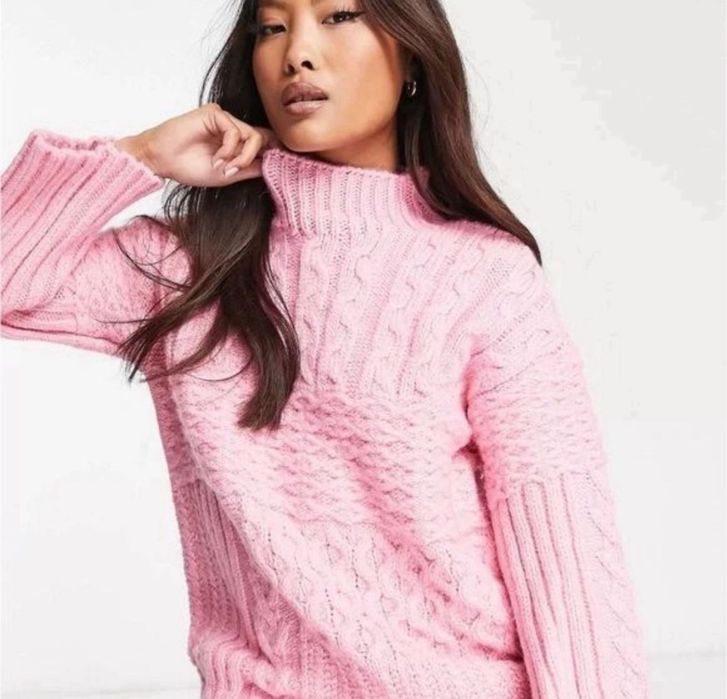 Теплий рожевий розовый вязанний светр крутий кофта коси Zara S M