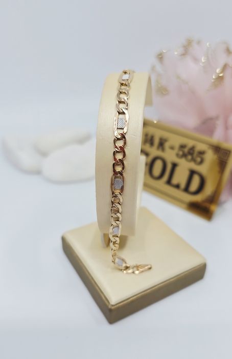 Złota bransoletka splot figaro z blaszką próba 585 14k Używane