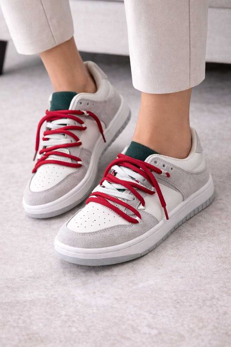 Sneakersy damskie r. 38 biało-szare czerwone sznurówki 24,5 cm nowe