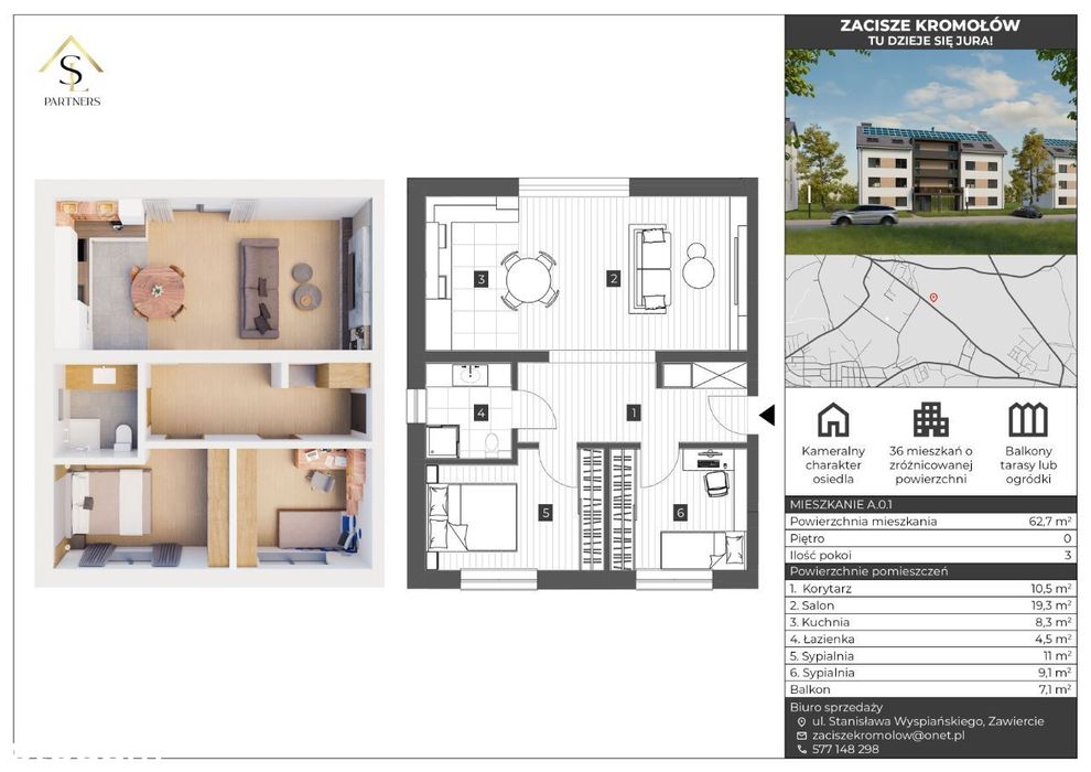 Apartament | 3 pokoje | ogródek | Kromołów