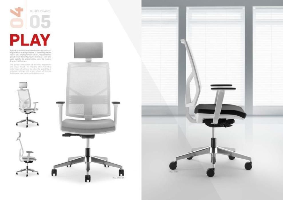 Cadeira Play Rede Player de Escritório revestida a tecido ou pele Nova