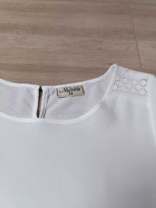 Bluzka retro boho biała rękaw 3/4 wiskoza koronka 'Multiblu' 36
