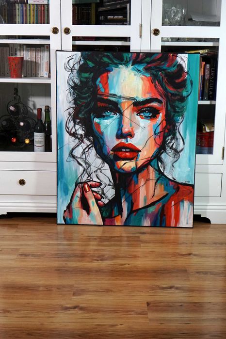 Duży obraz 80x100 ręcznie malowany akryl na płótnie abstrakcja portret