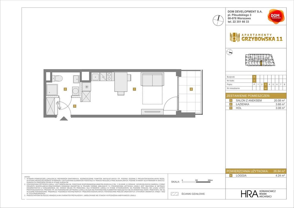 1-pokojowe mieszkanie 26m2 + loggia Bezpośrednio