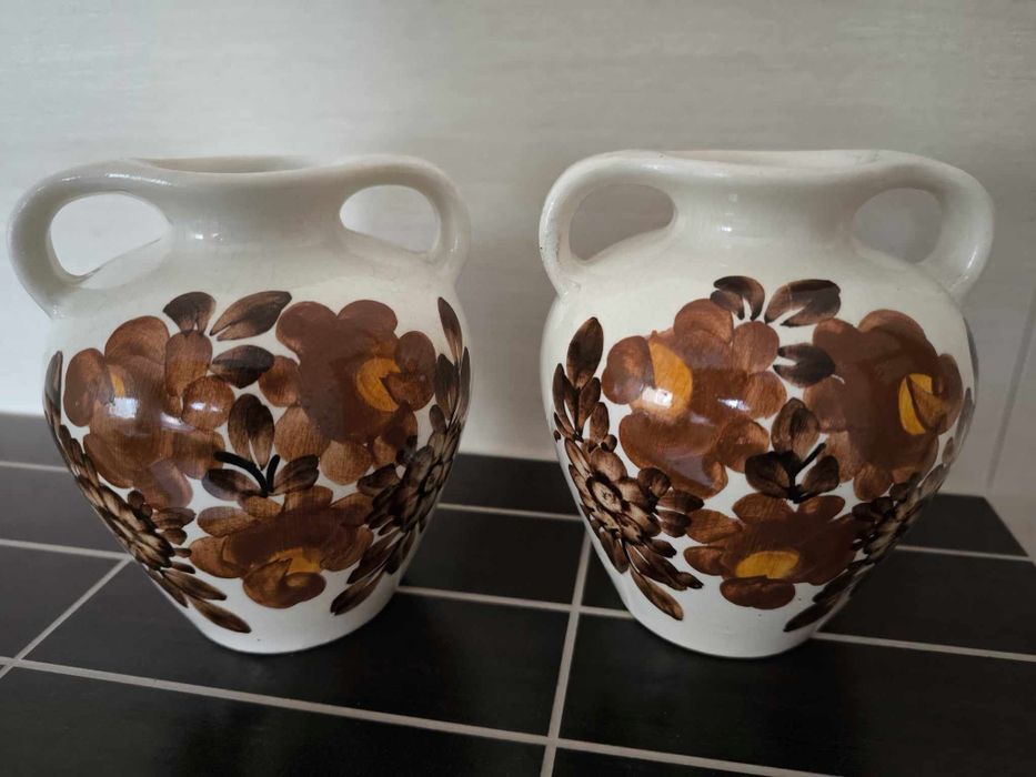 Fajans koło kwiaty wazon wazonik 2 sztuki