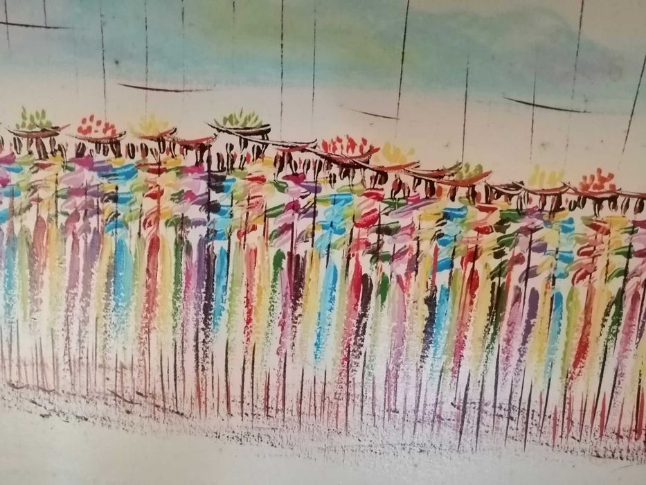 Quadro africano pintor Andrade com selo