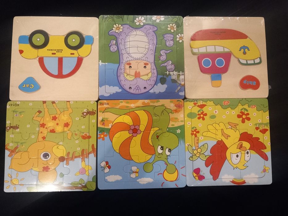 Nowe puzzle 6 sztuk zestaw puzzli balon ptaszek statek lódka