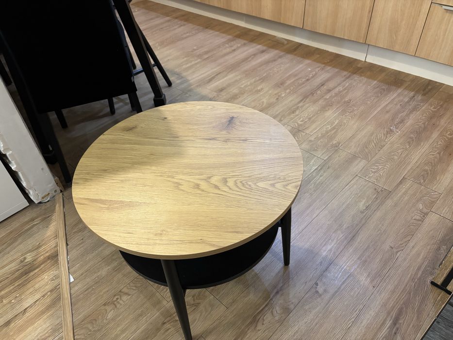 STOLIK kawowy  loft z polka RENNE dąb na czarnej  nodze
