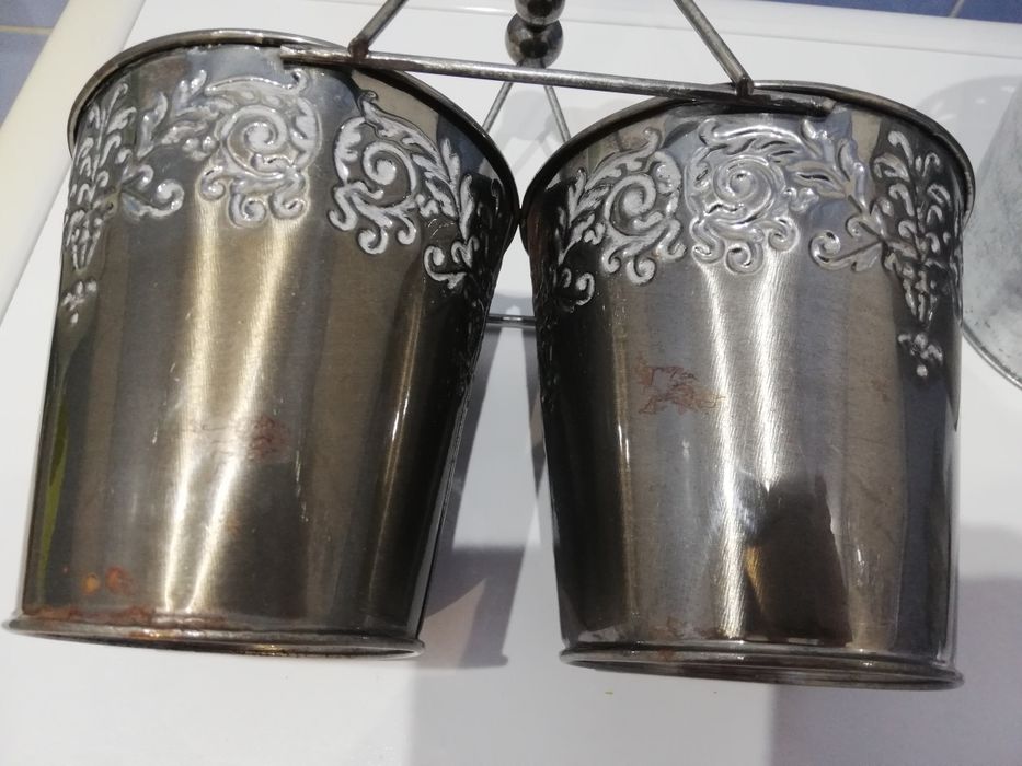 Vintage-4-SZTUKI- osłonki metalowe+konewka-zestaw