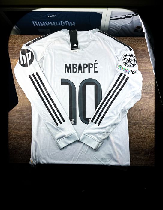 (L) KYLIAN MBAPPE 10 REAL MADRYT 2025/26 LIGA MISTRZÓW LONG SLEEVE Biała Sportowa Domowa Bluza Piłkarska Koszulka z Długim Rękawem | Champions League