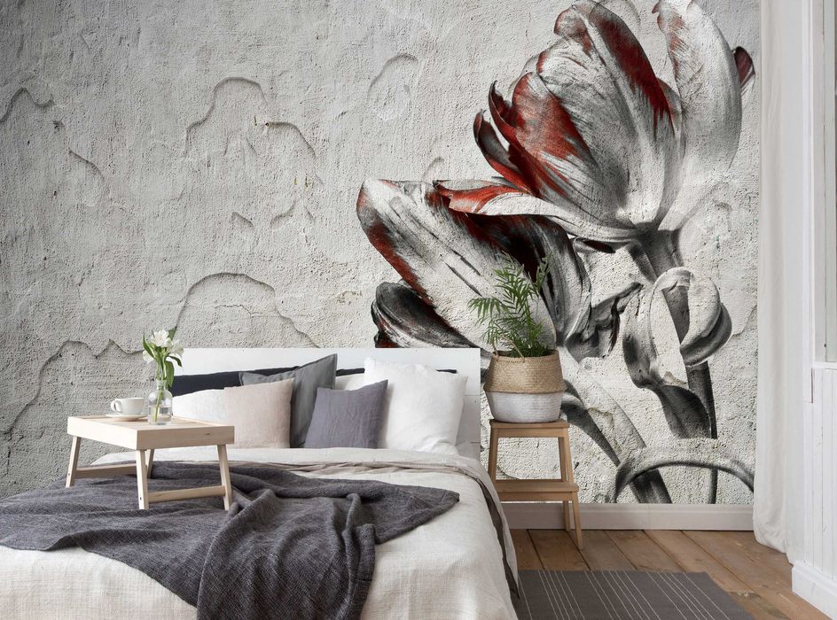 Fototapeta kwiat Beton Ściana Imitacja 3D Na Twój Rozmiar + KLEJ