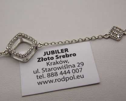 Srebrna bransoletka romby z cyrkoniami 17 - 21 cm.