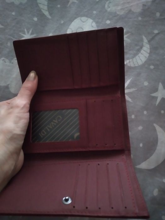 Portfel damski skóra naturalna Cavaldi  piękny wiśniowy kolor  NOWY