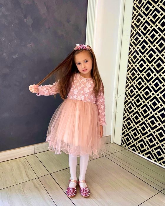 Сукня з рукавом пишна Плаття пудра Платье дитяче с рукавом  5 роківв