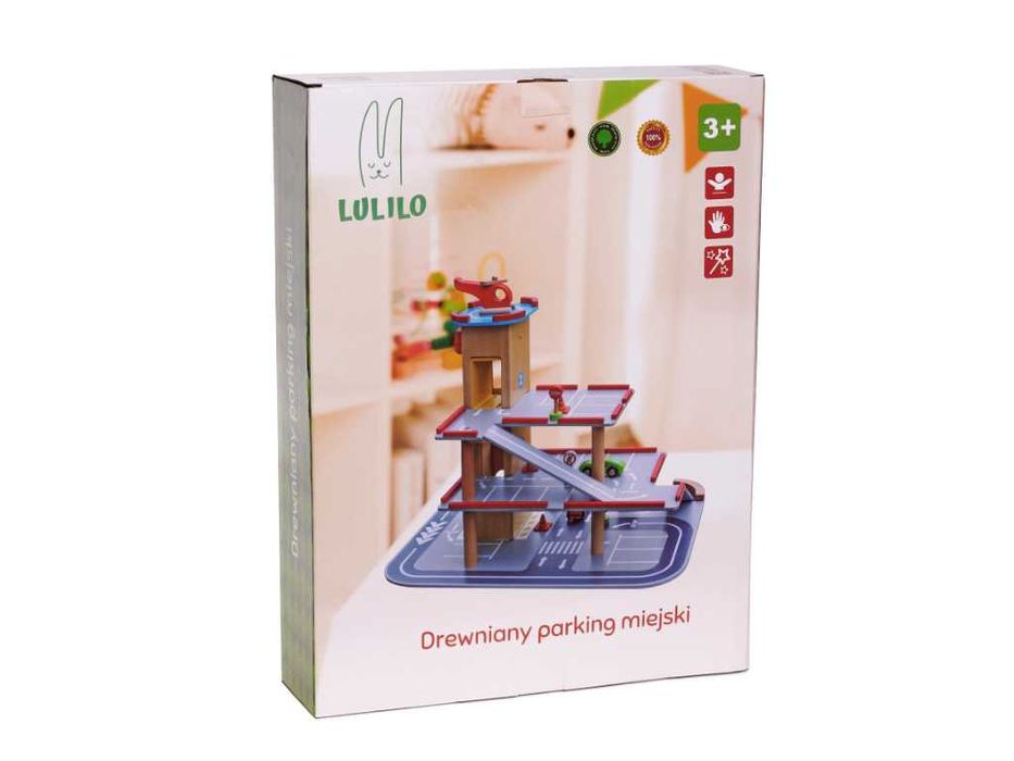 Zabawka drewniana garaż piętrowy parking miejski