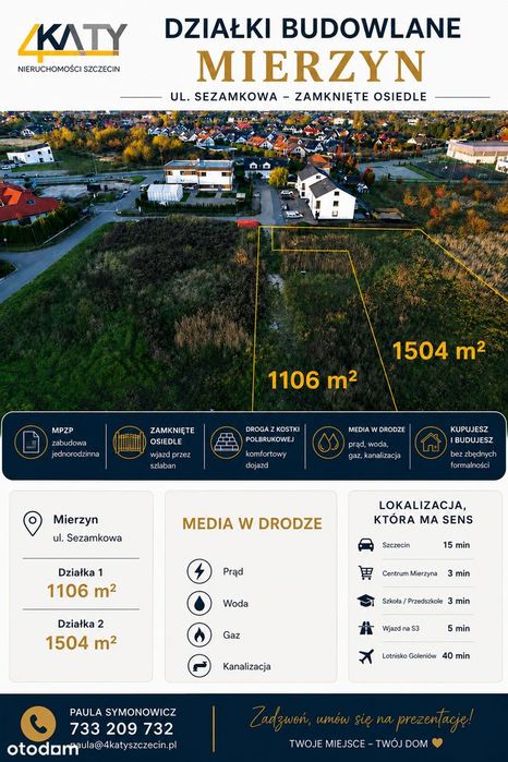 Działka budowlana 1106 m² z MPZP | Mierzyn | ul. Sezamkowa - Widok 2
