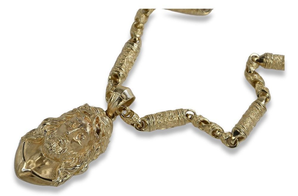 Złota zawieszka ikona Jezus z łańcuchem 14k pj001ym&cc057y Gdańsk