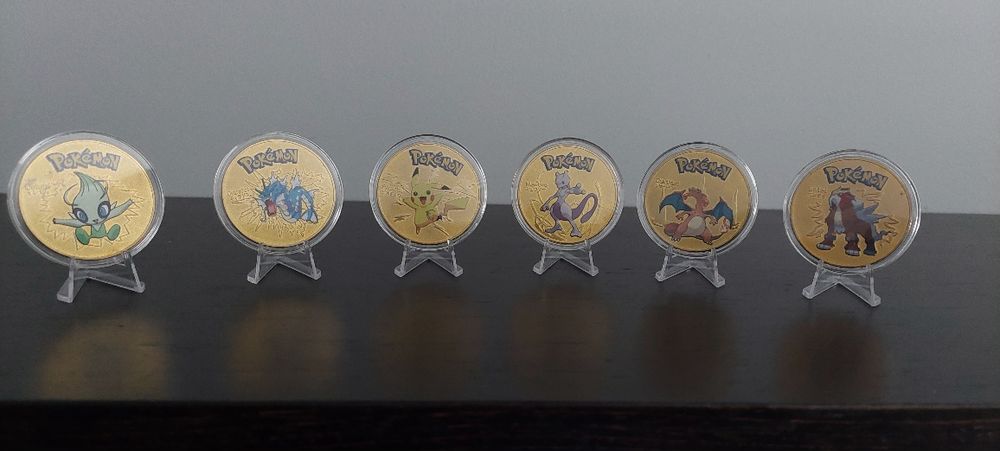 Moedas POKÉMON em Metal maciço 6 Unidades + Apliques NOVAS