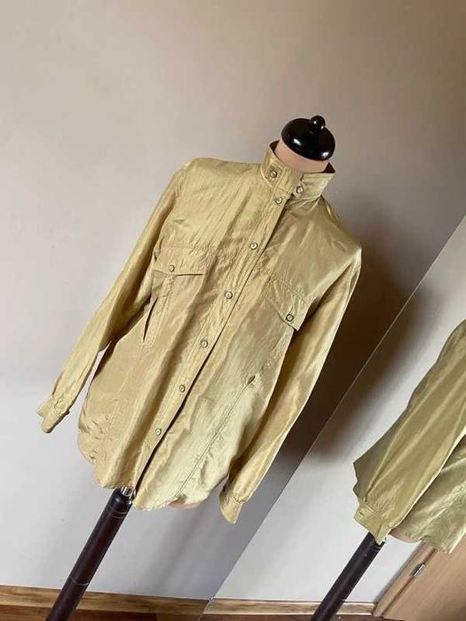 Jedwabna koszula oversize s m 36 38 zloty khaki kieszenie silk