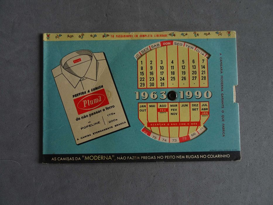 Antigo calendário Camisaria Moderna 1963 / 1990