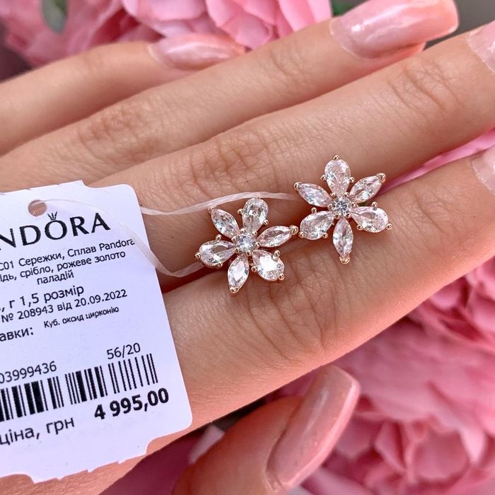 Сережки Pandora Пандора Серьги Pandora оригінал нові позолота гвоздики