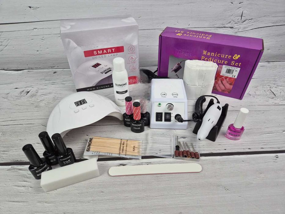 Promocja! Zestaw do manicure hybrydowego z lampą LED 48W i frezarką