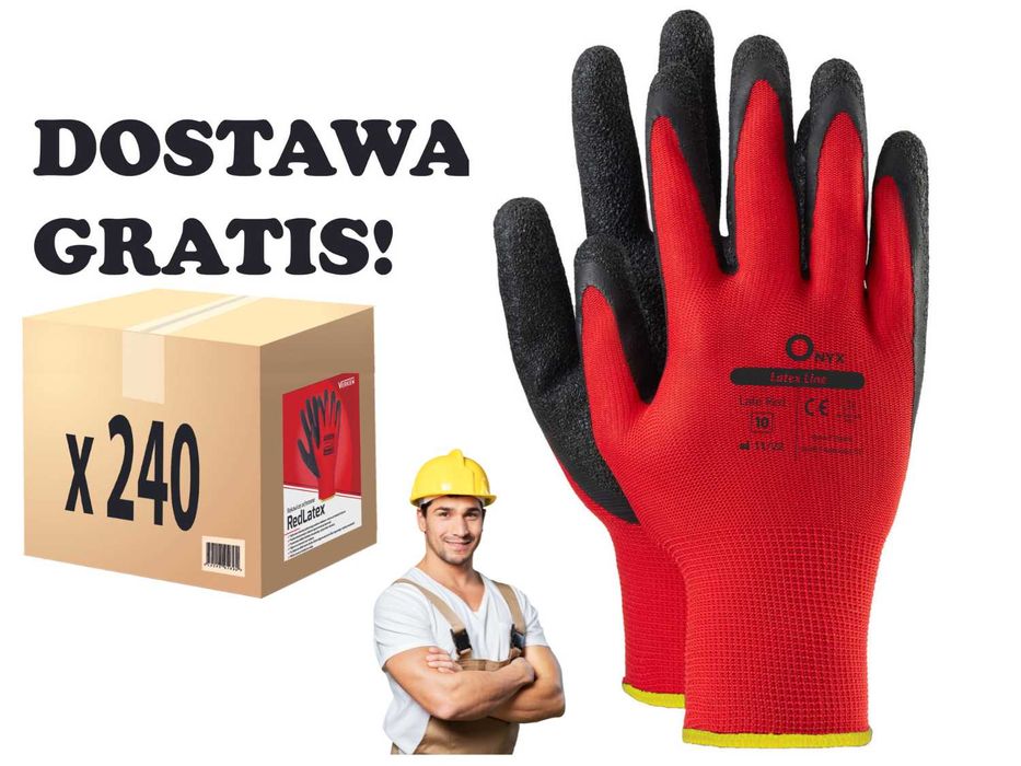 Rękawice Robocze HURT Ogrodowe Rękawiczki ochronne Wampirki czerwone S M L XL BHP FV WYSYŁKA GRATIS powlekane lateksowe LATERED ONYX VERKEN glove
