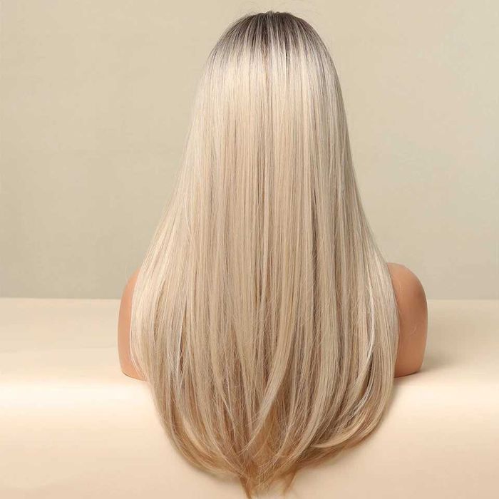 Peruka damska długie włosy blond z grzywką objętość realistyczna 65 cm