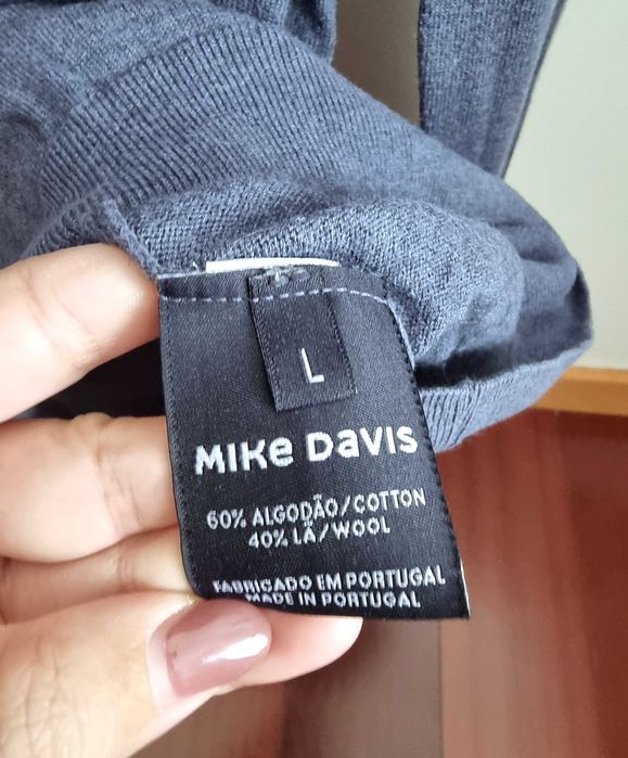Camisola azul acinzentada de algodão e lã Mike Davis, tamanho L