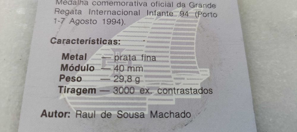 medalha prata coleção colecionador regata infante 94