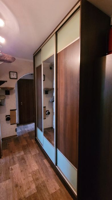 Шкаф купе 190×60×258 тёмный орех, зеркало, белое стекло