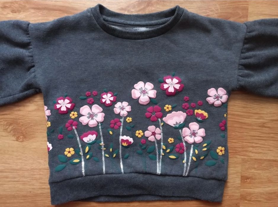 Серый свитер с цветочками primark 18 24 мес 1,5 2 года 86 92 см