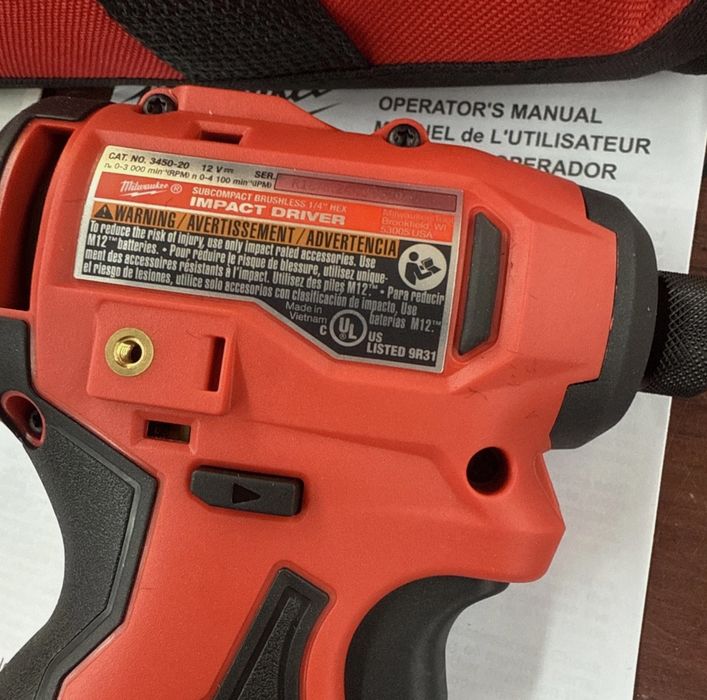 Milwaukee 3401-20 3450-20 M12 шуруповерт імпакт