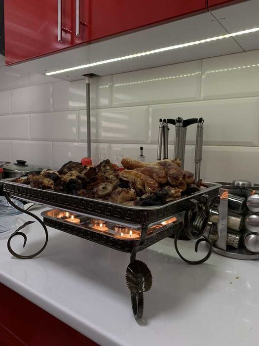 Садж ФАРАОН прямокутний 45*35 см для шашлику, 6 соусниць + щипці