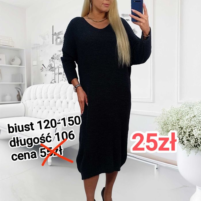 WYPRZEDAŻ długa czarna sukienka sweter damski