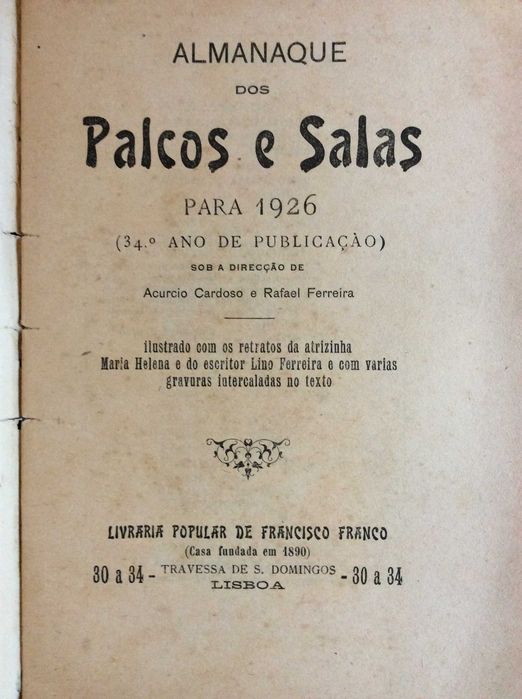 Almanaque dos palcos e salas para 1926. Escasso