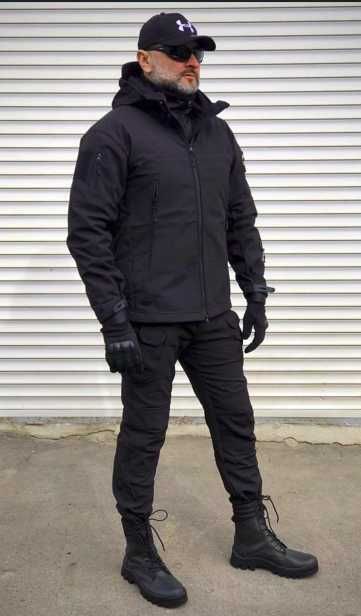 чоловічий чорний спец костюм  софт шел на флісі