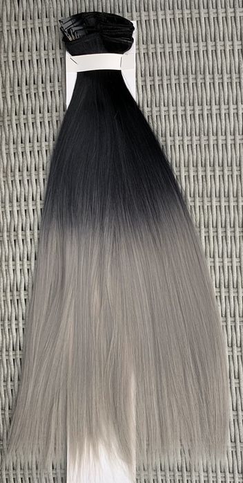 Premium Ultra włosy doczepiane, czarny/ popiel ombre clip in 27.