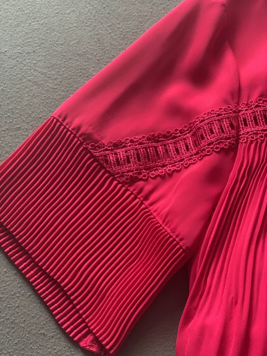 Sukienka z falbanami , MIDI , różowa, fuksja roz 42/ 40 - Morgan