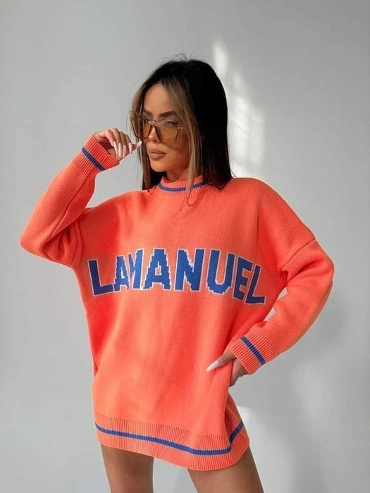 Sweter LaManuel Draw Line Uni czarny miętowy pomarańczowy