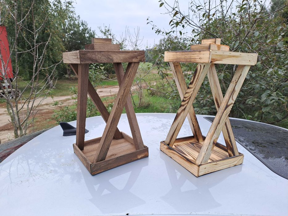 Lampion drewniany latarenki dom ogród kompozycja