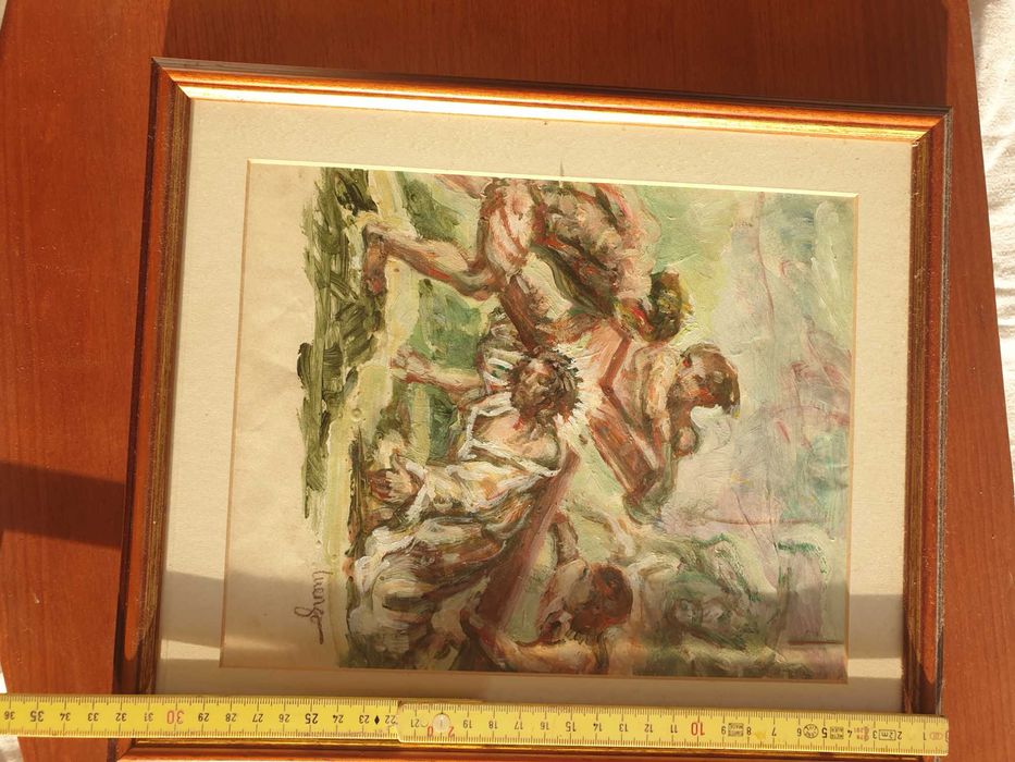 Quadro Religioso – Jesus a Carregar a Cruz – Moldura Clássica – Muito Bom Estado