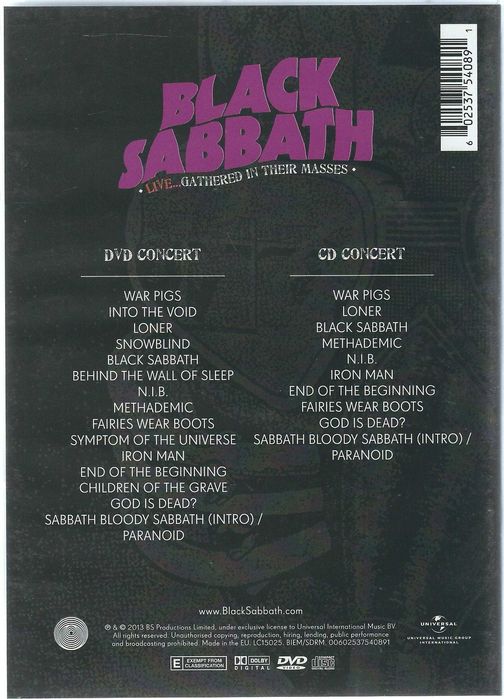 CD+DVD Black Sabbath - Live...Gathered In Their Masses (2013) (Universal)