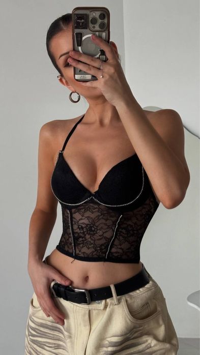 Корсет з чашечками пушап і стразами