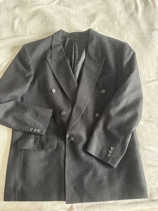 Czarna welniana marynarka dwurzedowa w stylu vintage uniwersalna ciepl