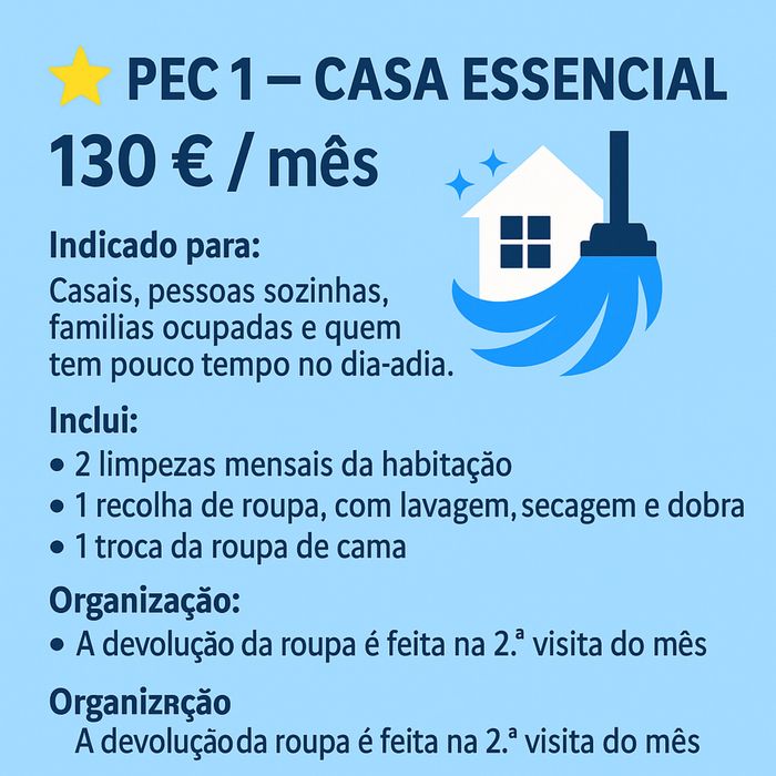 Serviço de Limpeza Mensal ao Domicílio | Ribatejo | Pacotes desde 130€